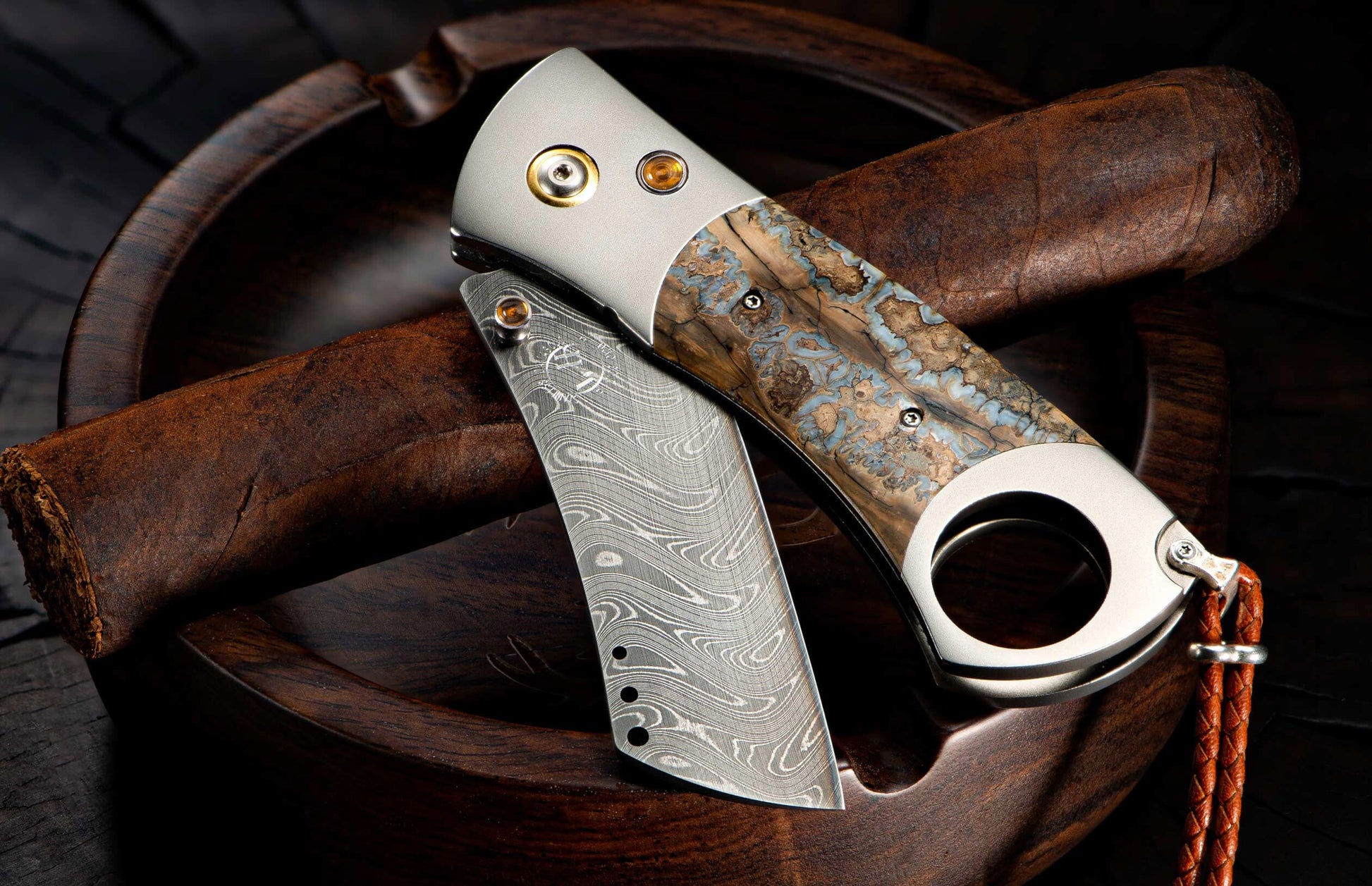 The Titanium Cigar Cutter with Fossil Mammoth Tooth and Damascus Blade