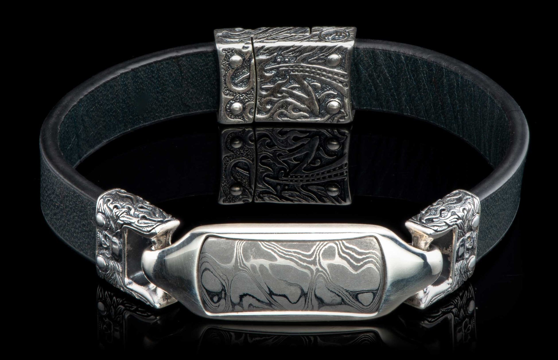 The Layla Black Leather Bracelet with Sterling Silver