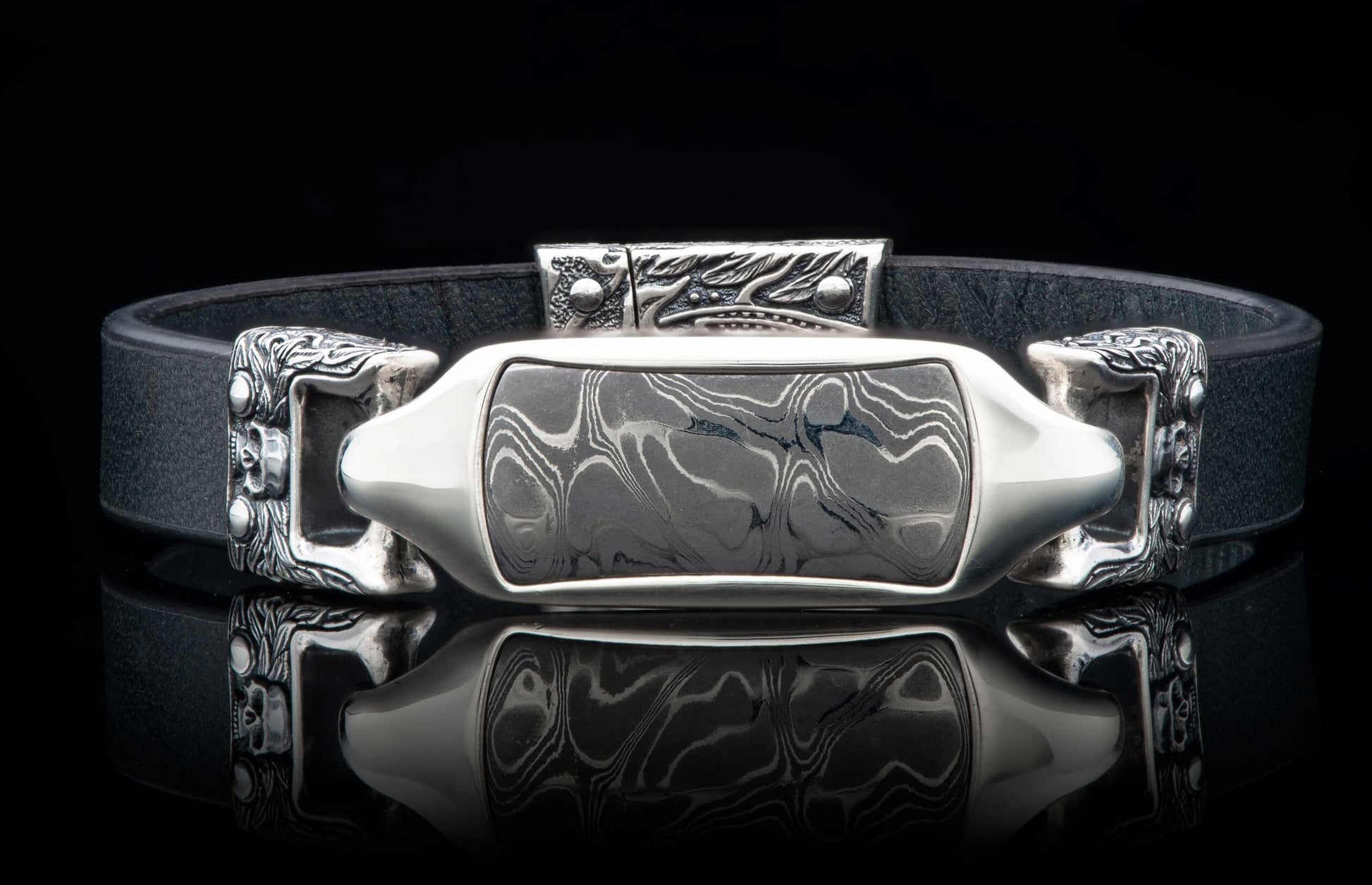 The Layla Black Leather Bracelet with Sterling Silver