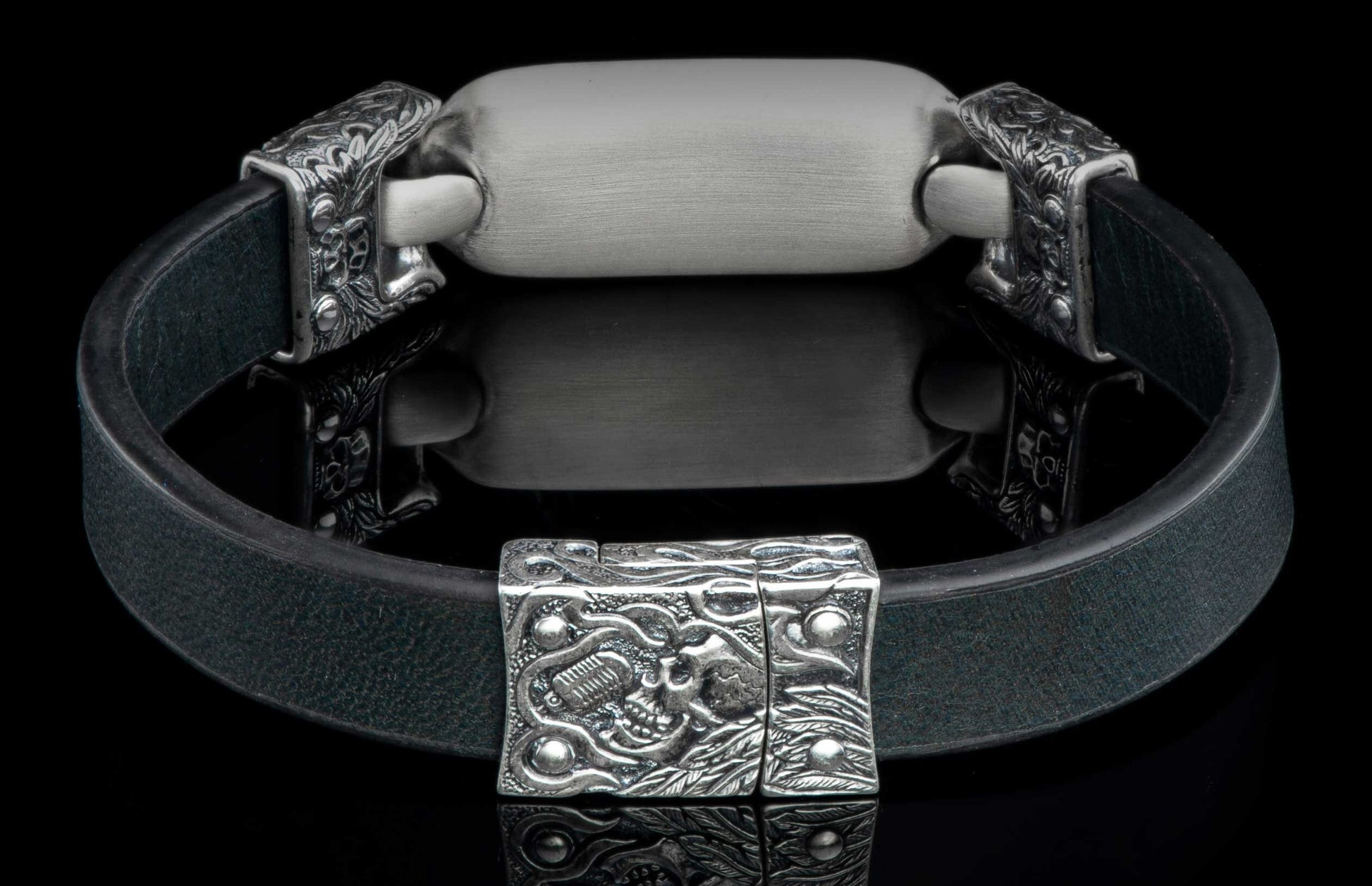 The Layla Black Leather Bracelet with Sterling Silver clasp