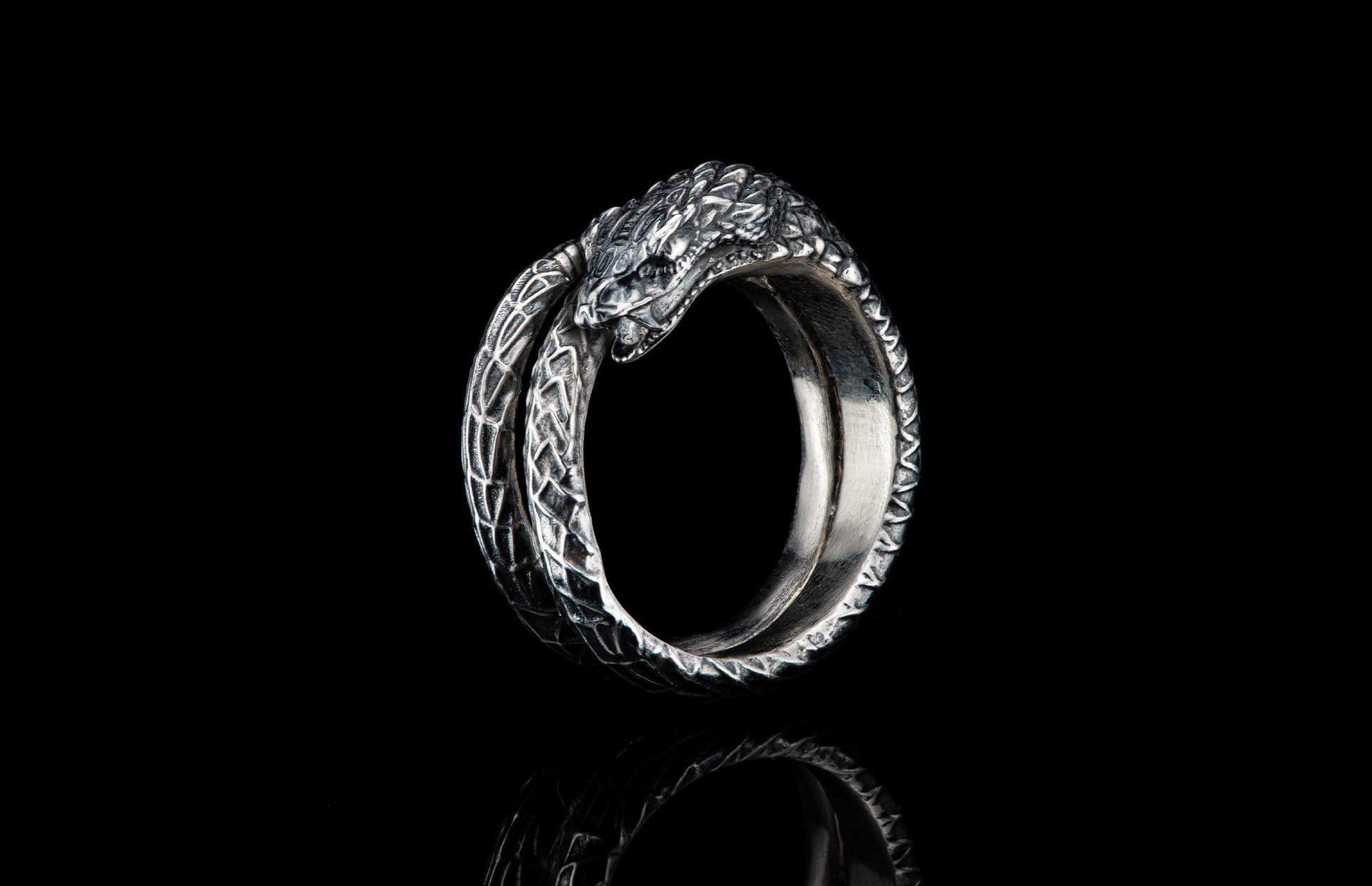 A Sculpted Sterling Silver Snake Ring