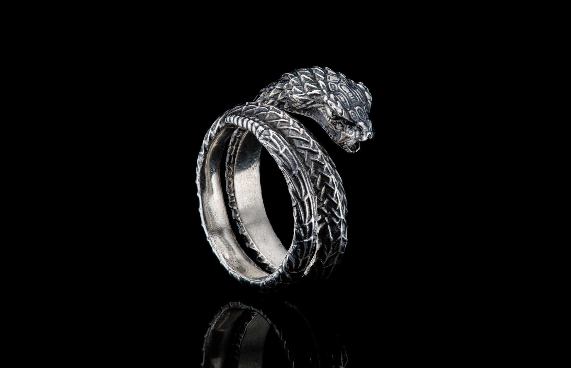 A Sculpted Sterling Silver Snake Ring