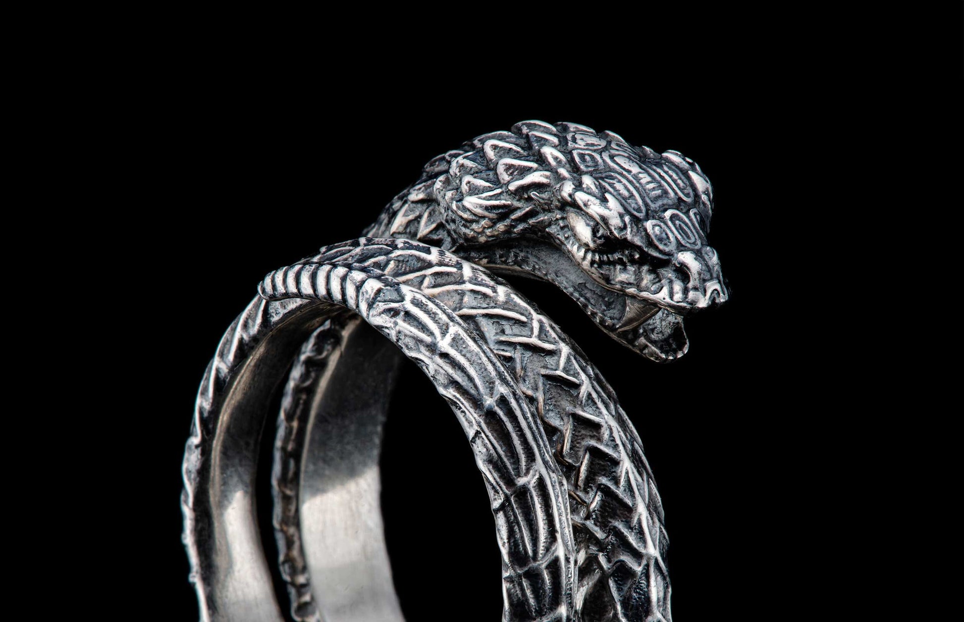 A Sculpted Sterling Silver Snake Ring