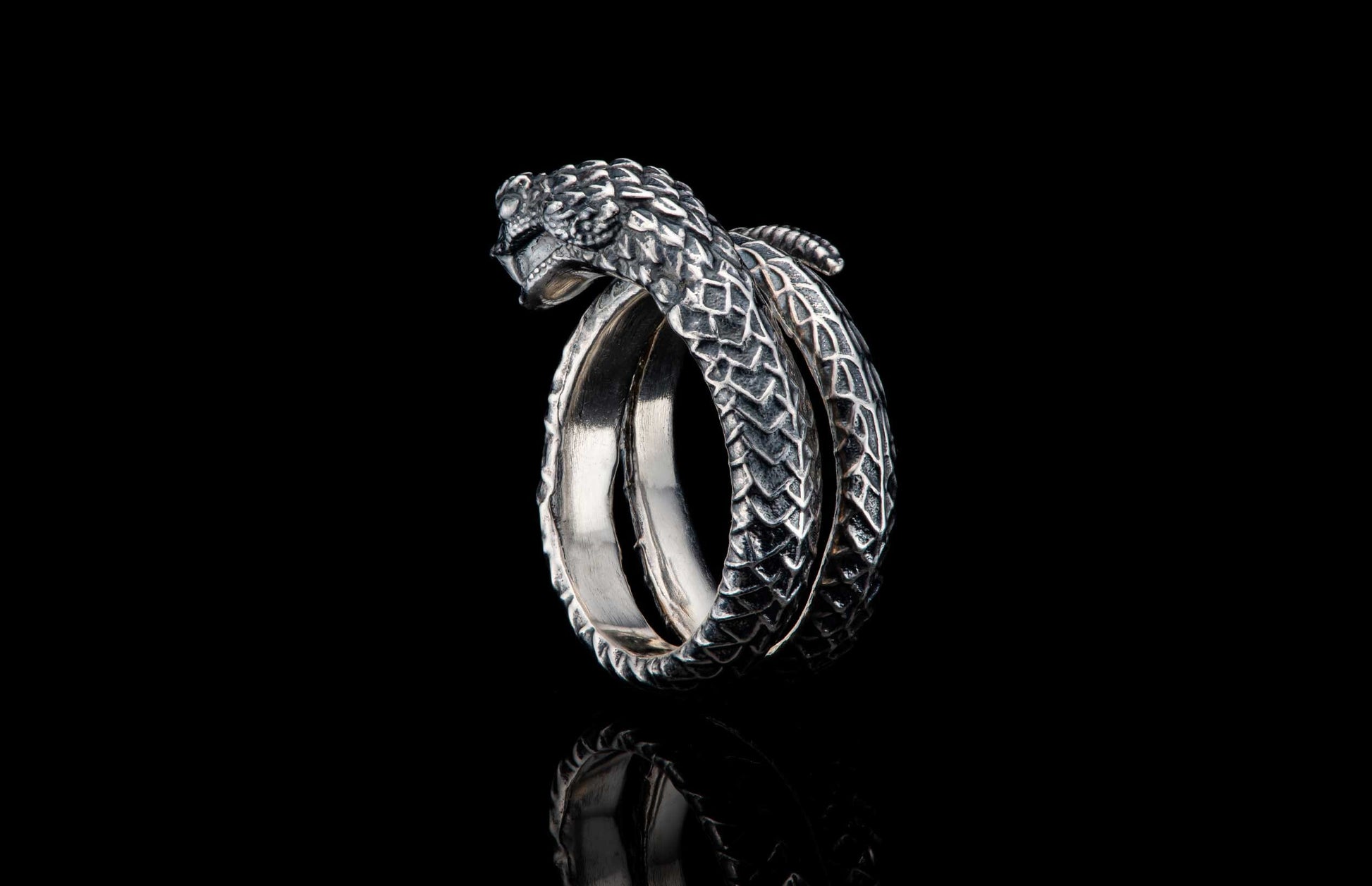 A Sculpted Sterling Silver Snake Ring