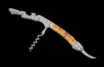 One of a kind William Henry custom corkscrew with hand forged Damascus steel and Glass Flower stone